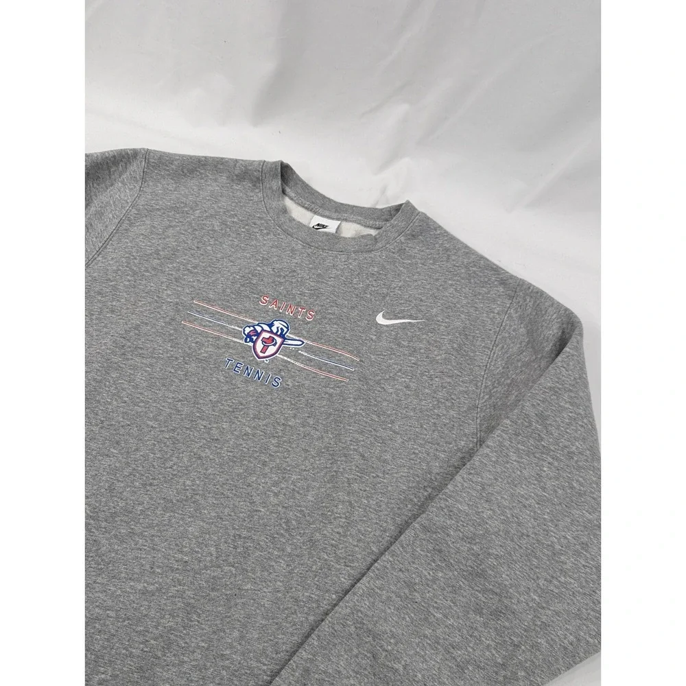 Nike Embroidered Swoosh Crewneck Sweatshirt Large Saints Tennis Heather Gray